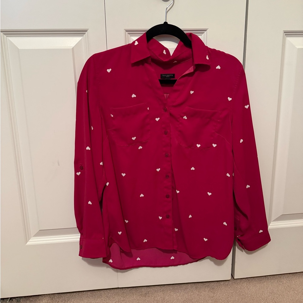Talbots Heart Chiffon Button Down